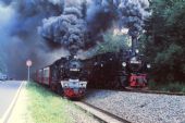 Závody parních lokomotiv na odjezdu z Alexisbadu dne 18.7.1996, zde stroje 99.6001 a 99.5906 © Pavel Stejskal