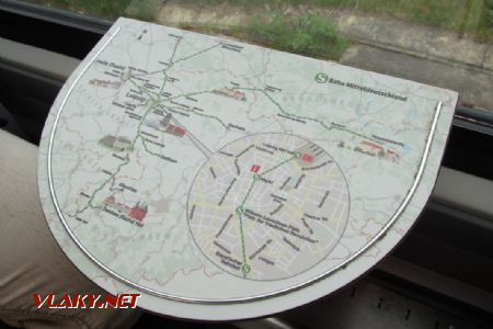 15.4.2017 - Schkeuditz: z mapy S-Bahn Mitteldeutschland se dozvíme jen to, kam s ním dojedeme © Dominik Havel
