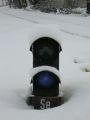 Trpaslíček učupený v snehu ... hreje ho len malé modré svetielko.