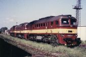 Pravá „ruská trojka“ – stroje 751.503, 781.437 a 781.450 jsou v květnu 1991 připraveny vyjet na novoměstskou trať. Foto: Leoš Tomančák