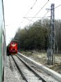 07.04.2007 - úsek Červenka - Moravičany: stroj 740.763-8 v čele vozů od sanačního komplexu AHM 800 R Plasser & Theurer (z okna R 624 ''Vsacan'') © PhDr. Zbyněk Zlinský