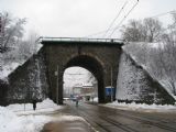 25.02.2009 - Liberec: splítková výhybka u vjezdu do konečné linky 11 Viadukt, vzadu zastávka linek 1, 2, 3, 36, 5 a 11 směr centrum © PhDr. Zbyněk Zlinský