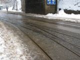 25.02.2009 - Liberec: splítková výhybka u vjezdu do konečné linky 11 Viadukt, vzadu zastávka linek 1, 2, 3, 36, 5 a 11 směr centrum © PhDr. Zbyněk Zlinský