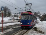 25.02.2009 - Vratislavice n.N.: dvojice vozů č. 73 (T3m) + 75 (T3m) linky 11 přijíždí od Jablonce na zastávku Vratislavice n.N. výhybna © PhDr. Zbyněk Zlinský