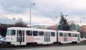 Tramvaj s reklamou českého předsednictví jede z Ilidže do centra. 6.2.2009 © Igor Pejić