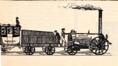 Kresba parného rušňa „AUGUSTE“ s usporiadaním pojazdu A1, pravdepodobne jedného z prvých rušňov na nemeckej trati do Hamburgu. (Zbierka autor).