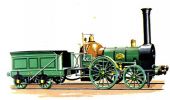 Osobný parný rušeň Edwarda Buryho z roku 1837 s usporiadaním pojazdu 1A pre železnicu London and Birmingham Railway. (Zdroj: www.victorianweb.org).