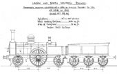 Výkres rušňov No. 358-361 s usporiadaním pojazdu 1A1 „Patentee“, vyrobených v roku 1854 vo Vulcan Foundry pre železnicu LNWR. (Zdroj: www.enuii.org).