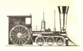 Nákres Norrisovho rušňa typu „Crampton“ s usporiadaním pojazdu 3A z roku 1848. (Zbierka autor).