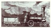 Parný rušeň „COLUMBUS“ z roku 1837 s usporiadaním pojazdu 2´A typu „Philadelphia“. (Zdroj: Čtení o Severní dráze Ferdinandově, Josef Hons a kol, Praha 1990).