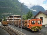 30.05.2010 – Tirano: nákladné vozne spoločnosti RhB naložené drevom v stanici Tirano čakajú na ďalšiu manipuláciu © Ivan Schuller