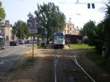 Riga: celkový pohled na tramvajovou konečnou Bišumuiža s čekající tramvají linky 10. 16.8.2010 © Jan Přikryl