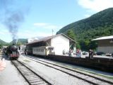 Bohinjska proga: intenzivní provoz v nádraží Most na Soči: vpravo autovlak, vlevo nostalgická souprava do Jesenice	3.7.2011	© Tomáš Kraus