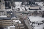 Sarajevo: okolí jediné tramvajové křižovatky ve městě u zastávky Muzeji	9.3.2012	 © Lukáš Uhlíř