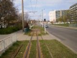 Cottbus/Chośebuz: začátek jednokolejného úseku tramvajové trati na ulici Muskauer Strasse/Mužakojska droga	. 19.4.2012 © 	Jan Přikryl