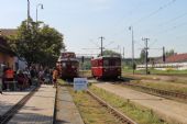 18.08.2012 - Pardubice-Rosice n.L.: M 131.1228 přijíždí jako zvláštní vlak z Pardubic hl.n., vlevo M 131.2053 © PhDr. Zbyněk Zlinský