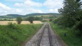 Wutachtalbahn: vjezdové mechanické návěstidlo do stanice Fützen od Blumbergu a námezník ''Halt für Rangierfahrten'' dle předpisu EBO	4.7.2012	 © Jan Přikryl