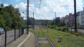 Heilbronn: východně od tramvajové zastávky Pfühlpark je kusá kolej pro tramvaje, které od Karlsruhe nepokračují po železniční trati Hohenlohebahn	5.7.2012	 © Jan Přikryl