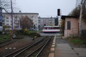 02.12.2012 - Olomouc-Nová Ulice: tramvaj T3 č. 173 na lince 4 přejíždí železniční kolej na jednom ze tří takových přejezdů v Olomouci © Radek Hořínek