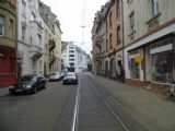 Karlsruhe: v ulici Schillerstraße se nachází krátký jednokolejný úsek tramvajové linky 1, 4.10.2013 © Jan Přikryl