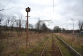 12.01.2014 - Cieszyn: Pohľad na zadnú časť návesti označujúcej miesto zastavenia čela vlaku © Lukáš Holeš
