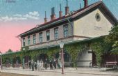 Železničná stanica Lipany na kolorovanej pohľadnici z roku 1924