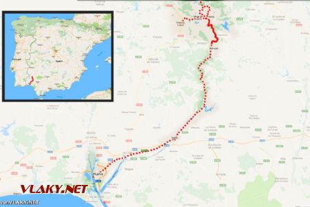2016 - Veľmi približná trasa Ferrocarril Riotinto © Google/Tomáš Votava