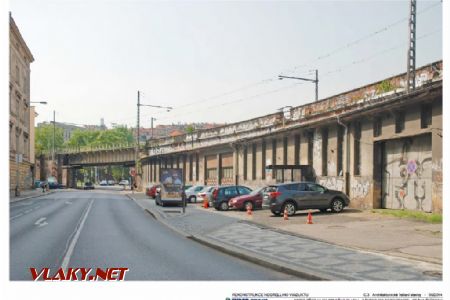 Most přes ulici Prvního pluku - stávající stav; zdroj: SUDOP Praha