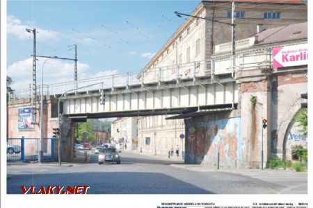 Most přes ulici Prvního pluku - stávající stav; zdroj: SUDOP Praha