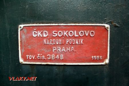 30.06.2007 - depozitář NTM Chomutov: lokomotiva BN 60-3848, výrobní štítek © PhDr. Zbyněk Zlinský