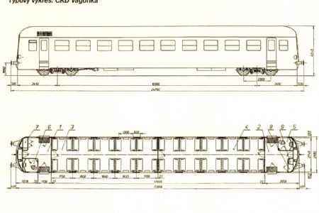 Typový výkres přípojného vozu řady 050 (ex Balm) © ČKD Vagonka