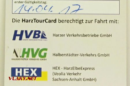 Harz Tour Card pro jízdy na HSB (včetně tramvaje č. 10 do Ilfeldu) © Dominik Havel
