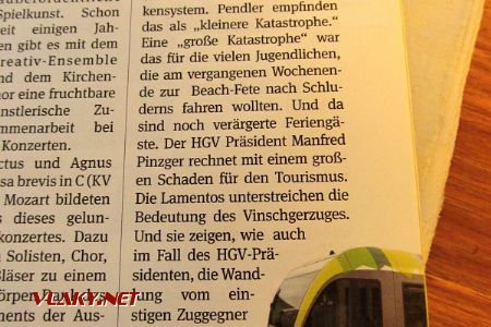 15.07.2017 – Mals/Malles: článek o výluce Vinschger Bahn v místním tisku © Dominik Havel