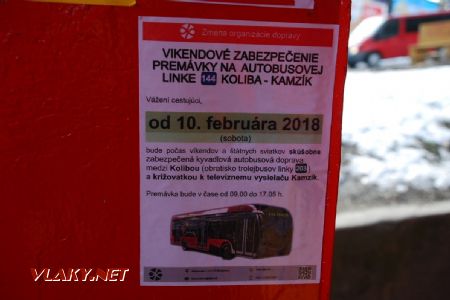 Informácia na výveske, zast. Koliba, 24.2.2018 © Kamil Korecz