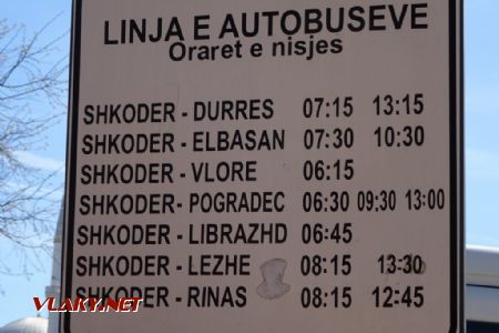 Shkodër, autobusový jízdní řád, 3.4.2018 © Jiří Mazal