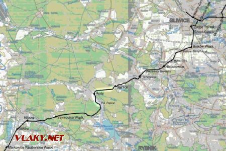 Mapa trati Racibórz - Rudy, převzato ze stránek http://www.gkw.pl