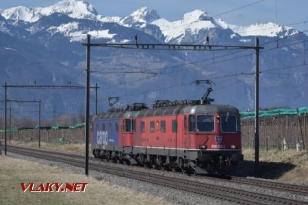 14.03.2018 – Aigle – Bex, lokomotivní vlak, tvořený lokomotivami SBB Re 620.028 + 034 © Pavel Stejskal