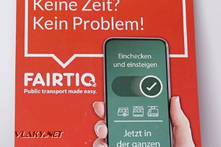Leták o aplikaci Fairtiq: „Žádná jízdenka? Žádné mince? (zde použito švýcarského dialektu – Münz) Žádný čas? Žádný problém!“ © Dominik Havel