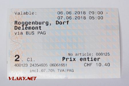 Obyčejná jízdenka na autobus Roggenburg–Delémont (15 km) za naprosto šílených 10,40 CHF © Dominik Havel