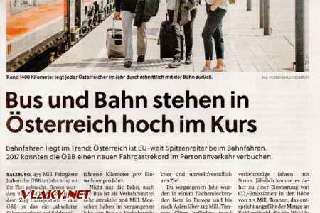 Salzburger Nachrichten o obľúbenosti vlakovej dopravy v Rakúsku: v priemere 1434 km na obyvateľa za rok je rekordom v únii