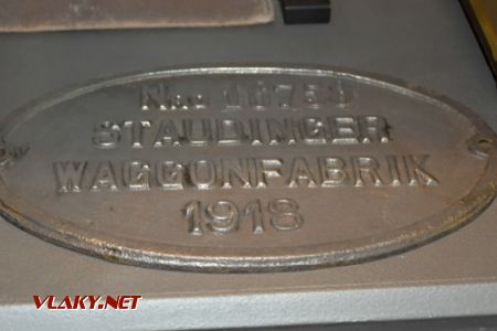 DTM Berlín: výrobní štítek vagónky Studénka z roku 1918, 20.9.2018 © Pavel Stejskal