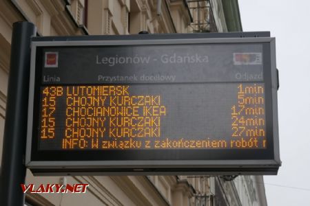 Łodz: informační tabule na zastávce, 24. 2. 2019 © Libor Peltan