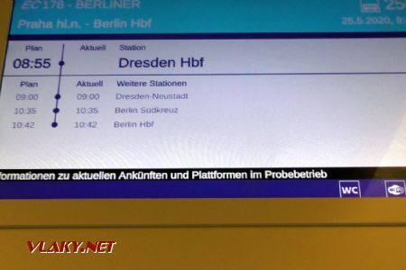 25.05.2020 - Dresden Hbf: nahlédnutí do soupravy EC 178; informační systém je ve zkušebním provozu © Helmut Böhme
