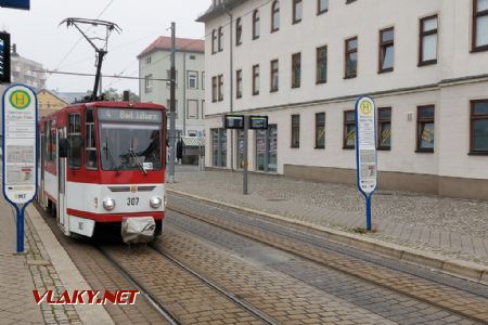 Gotha: Tramvaj KT4D přijíždí do zastávky Bertha-von-Suttner-Platz © Tomáš Kraus, 9.10.2021