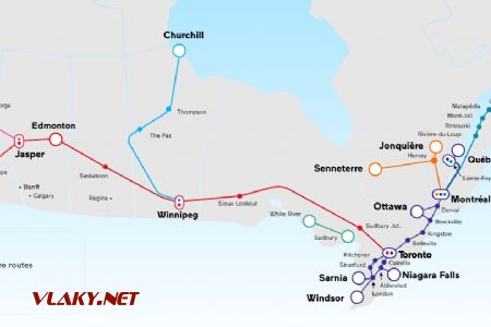 Mapa kanadských železnic Via Rail © Via Rail