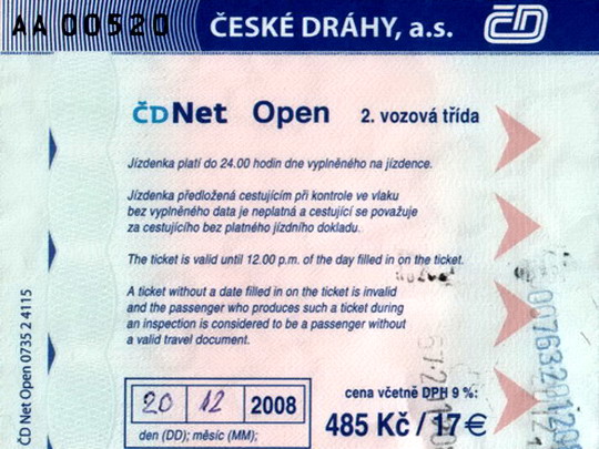 Jízdenka ČD Net Open