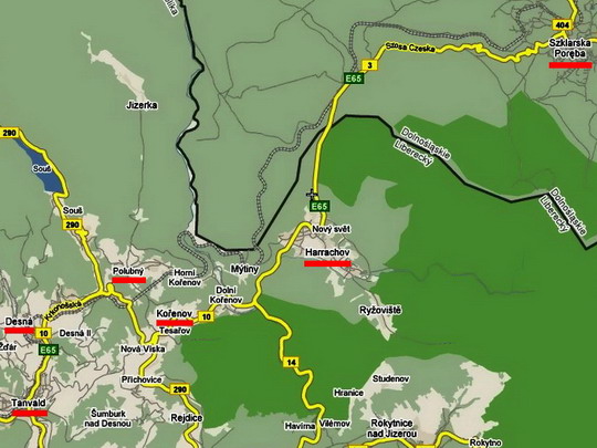 Traťový úsek Tanvald - Szklarska Poręba na mapě © Wikimapia