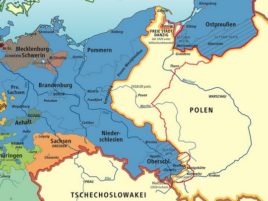 Dnešní západní území Polska jako součást Německa v letech 1919 - 1937; zdroj: cs.wikipedia.org - ZOBRAZ!