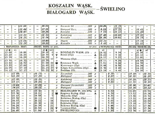 Jízdní řád trati 379 z let 1985/1986; zdroj: www.koleje.wask.pl - ZOBRAZ CELÝ!