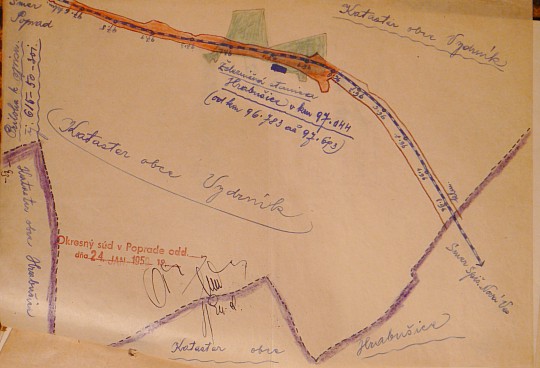 Náčrtok umiestnenia stanice v katastri obce vydrník. Archív GR ŽSR.